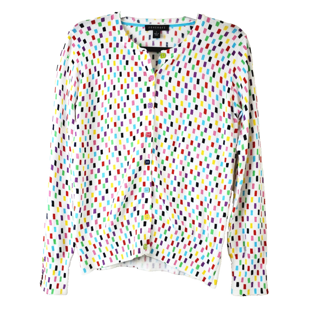 Foxcroft Womens Small Sweater Cardigan Colorful Unique Buttons Lightweight